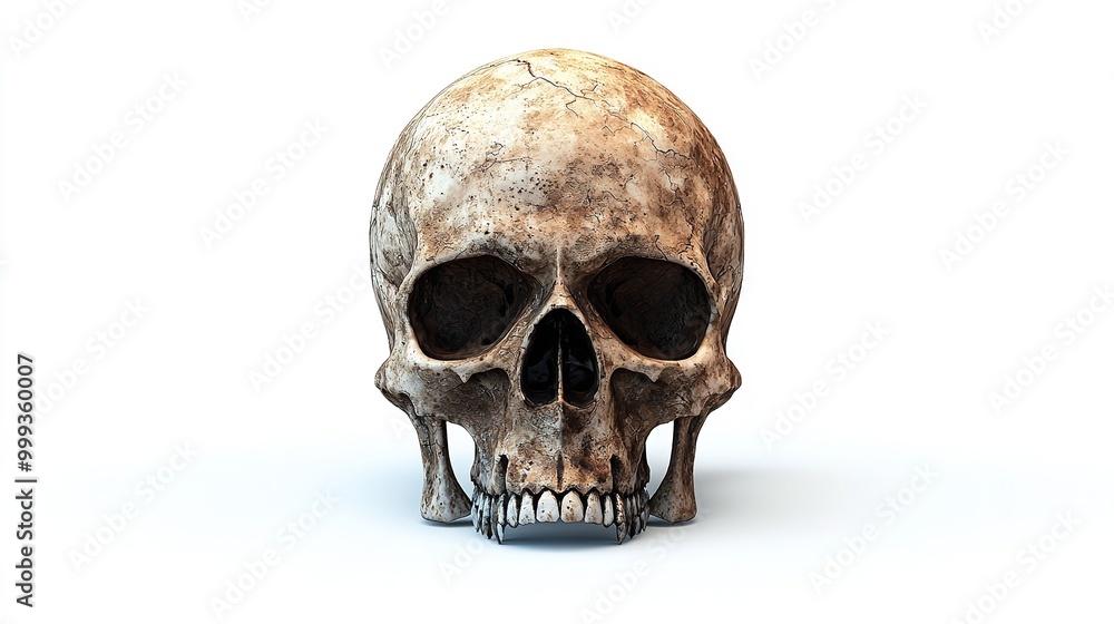 Realistic Human Skull on White Background with Dramatic Lighting Realistic Human Skull on White Background with Dramatic Lighting
