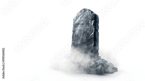 Crumbling Haunted Gravestone Emanating Otherworldly Mist in Empty Void photo