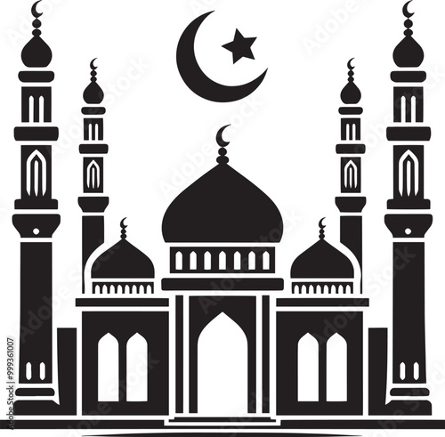 Beautiful mosque silhouette vector illustration isolated on a white background