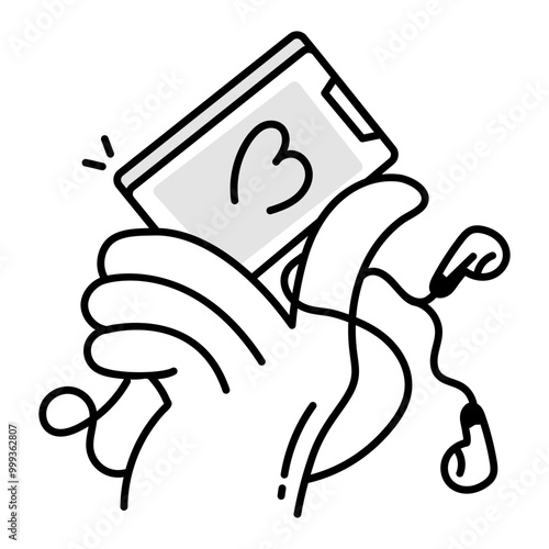 An icon of mobile handsfree in doodle style  

