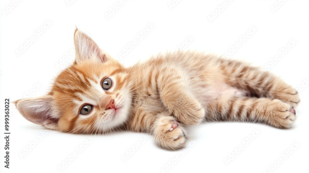 Cute Tabby Kitten Relaxing on White Background Cute Tabby Kitten Relaxing on White Background