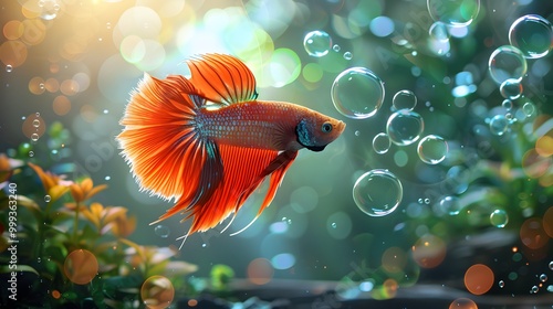 Betta fish blowing bubble nest. photo