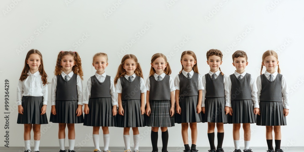 Obraz premium Cheerful schoolchildren in uniform standing isolated By Generated AI