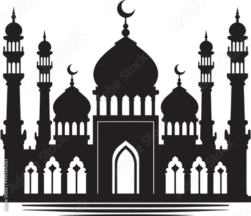 Beautiful mosque silhouette vector illustration isolated on a white background