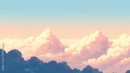 Soft Pastel Sky with Gentle Clouds at Sunset or Sunrise