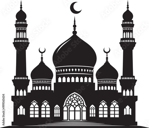 Beautiful mosque silhouette vector illustration isolated on a white background