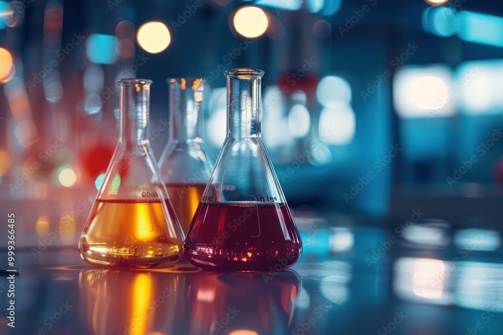 A row of colorful glass beakers filled with various colored liquids, generative ai image A row of colorful glass beakers filled with various colored liquids, generative ai image