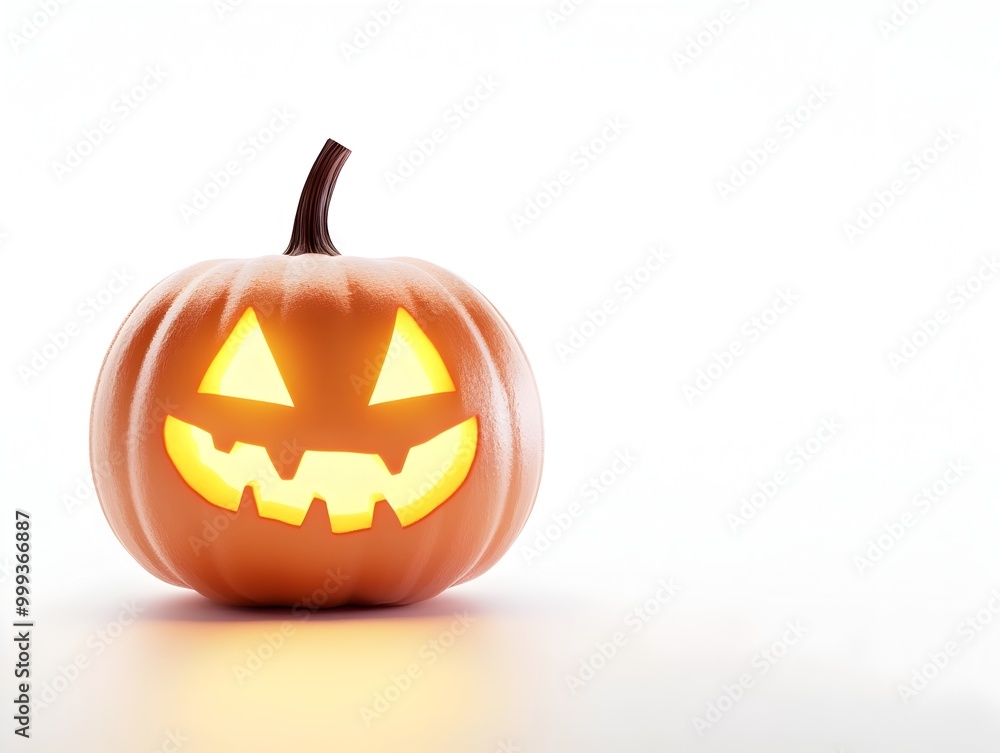Floating Pumpkin Jack O Lantern with Glowing Face Isolated on White Background Floating Pumpkin Jack O Lantern with Glowing Face Isolated on White Background
