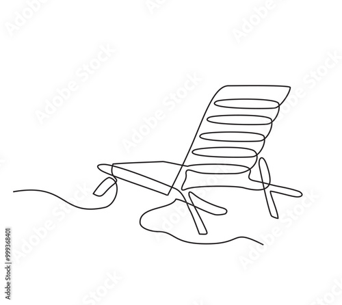 Sun lounger travel vector single one line. Beach chair, icon. Concept of summer vacation, vacation at the seaside
