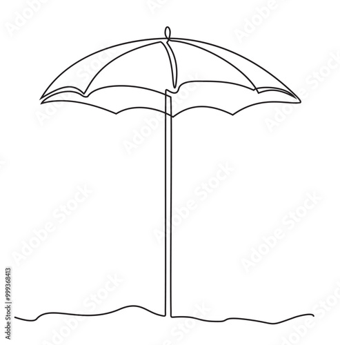 Сontinuous single drawn one line umbrella for beach hand-drawn picture silhouette. Sunshade equipment. Summertime relax on coast of sea. Line art. Sun protection umbrella