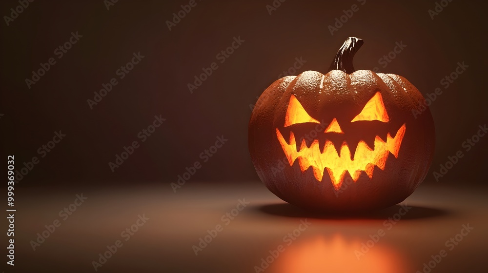 Glowing Sinister Jack o Lantern Suspended in Minimalist White Backdrop Glowing Sinister Jack o Lantern Suspended in Minimalist White Backdrop
