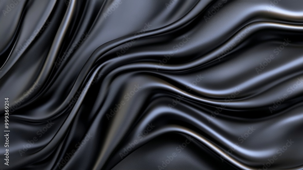 Fototapeta premium Luxurious Black Silk Fabric with Elegant Flowing Waves for Modern Design and Textiles