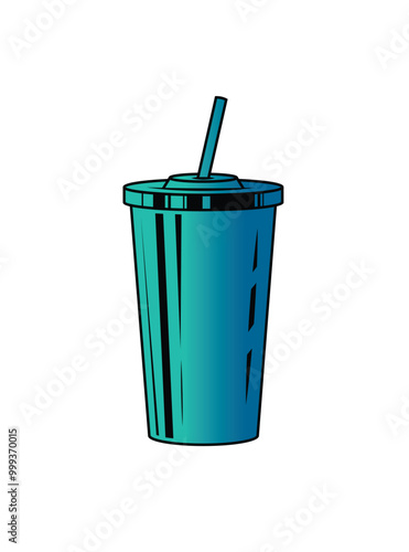 Fast food plastic cup with straw. Hot or cold drink. Original vector illustration in vintage style.