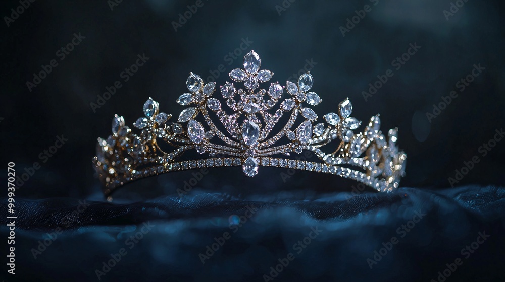 A luminous crown embellished with sparkling gems shines against a shadowy backdrop, embodying sophistication and opulence in exquisite detail. A luminous crown embellished with sparkling gems shines against a shadowy backdrop, embodying sophistication and opulence in exquisite detail.