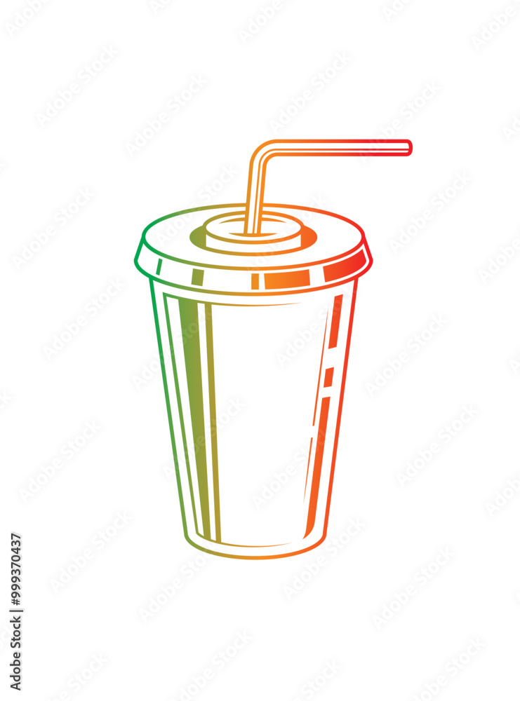 Fast food plastic cup with straw. Hot or cold drink. Original vector illustration in vintage style. Fast food plastic cup with straw. Hot or cold drink. Original vector illustration in vintage style.