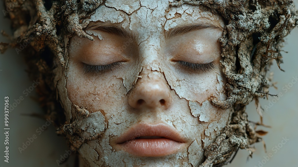 Woman with Tree Bark Skin: Surreal Portrait of Nature and Humanity Woman with Tree Bark Skin: Surreal Portrait of Nature and Humanity