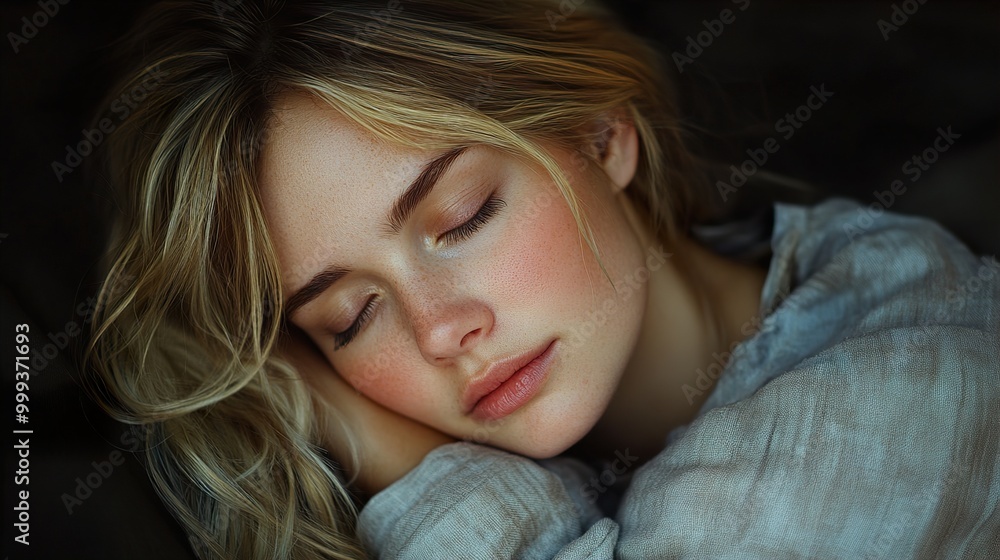Close-up Portrait of a Woman Sleeping with Eyes Closed Close-up Portrait of a Woman Sleeping with Eyes Closed