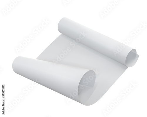 A large sheet of white paper with rolled edges on a white background. Vector illustration