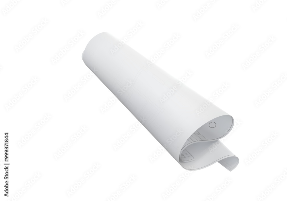 sheet of paper with blueprints curled on a white background. Vector illustration sheet of paper with blueprints curled on a white background. Vector illustration