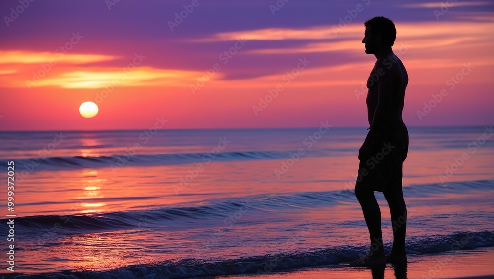 silhouette of a person on the beach at sunset silhouette of a person on the beach at sunset