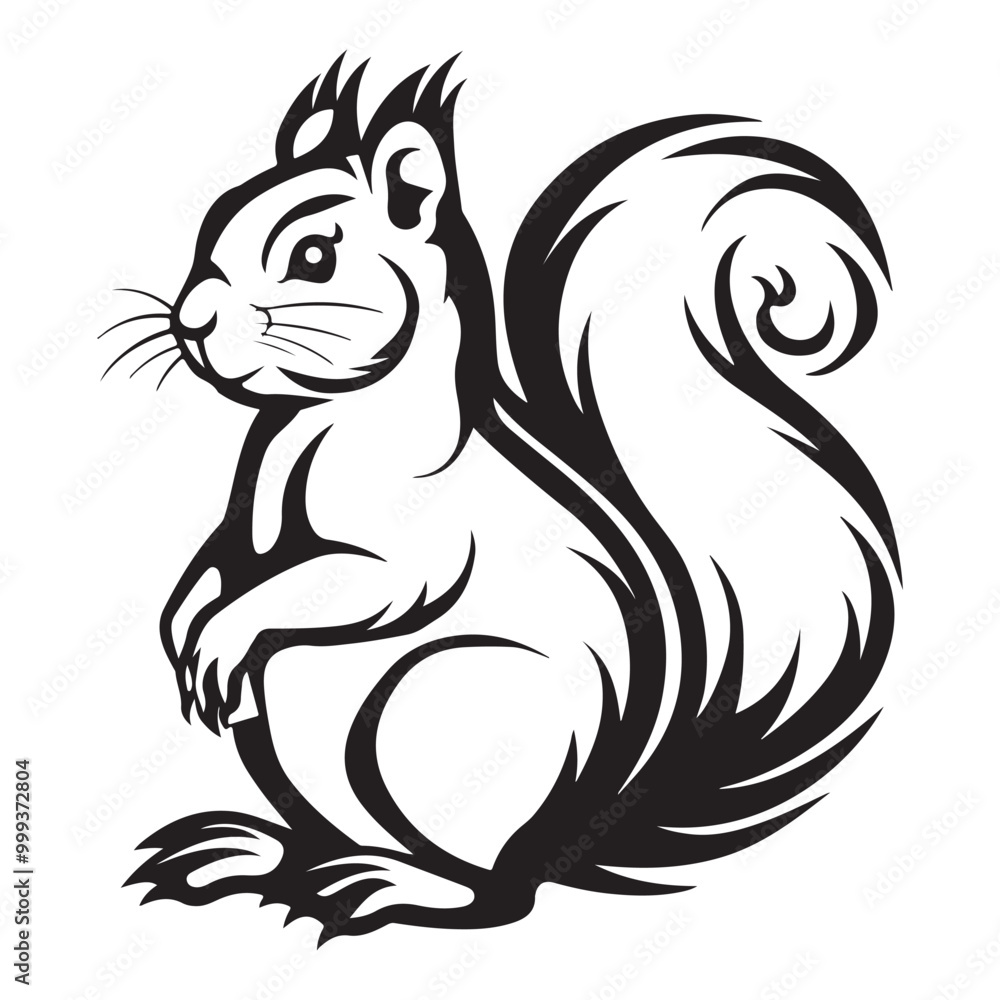 The squirrel black silhouette with white background The squirrel black silhouette with white background