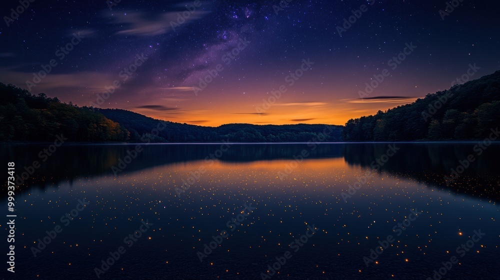 Stormy cloudscape over a vast lake at sunset, reflecting the sky. Stormy cloudscape over a vast lake at sunset, reflecting the sky.