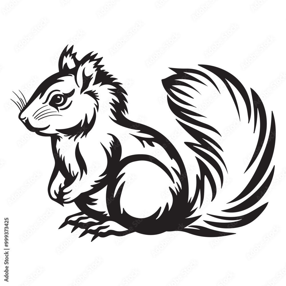 The squirrel black silhouette with white background The squirrel black silhouette with white background