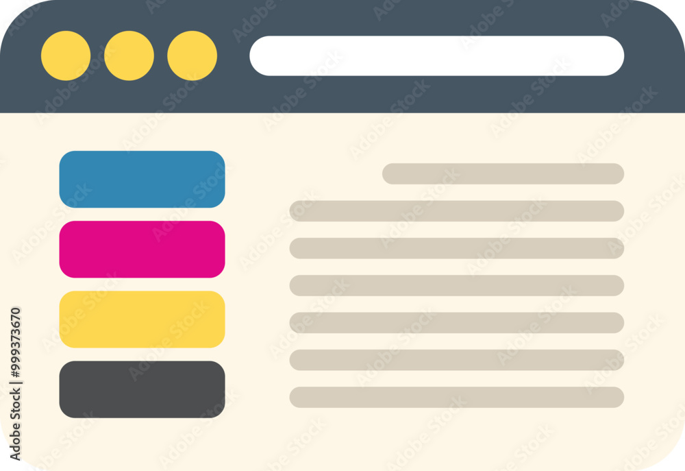 Simple flat illustration of a web page with programming code, buttons and a menu bar Simple flat illustration of a web page with programming code, buttons and a menu bar