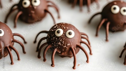 Adorable chocolate spiders made of cake pops, perfect for festive occasions and Halloween treats.