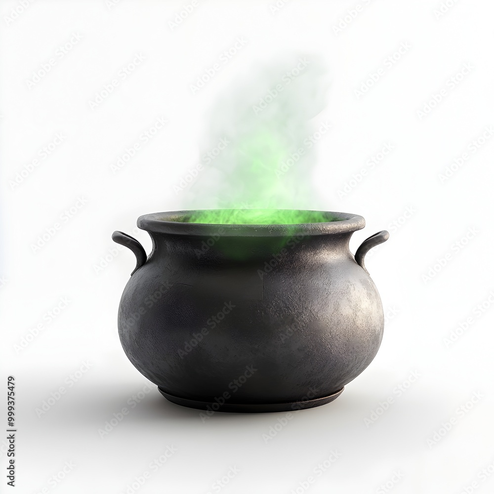 Mystical Witch s Cauldron with Bubbling Green Potion on Isolated White Background Mystical Witch s Cauldron with Bubbling Green Potion on Isolated White Background
