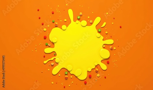 Bright yellow paint splash on an orange background, perfect for creative projects, artistic designs, or vibrant marketing materials.