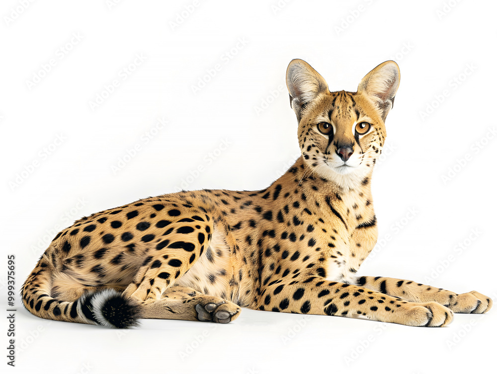 serval cat lying isolated on white background serval cat lying isolated on white background