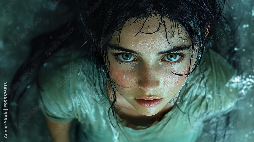 Intense Portrait of a Woman with Green Eyes Intense Portrait of a Woman with Green Eyes