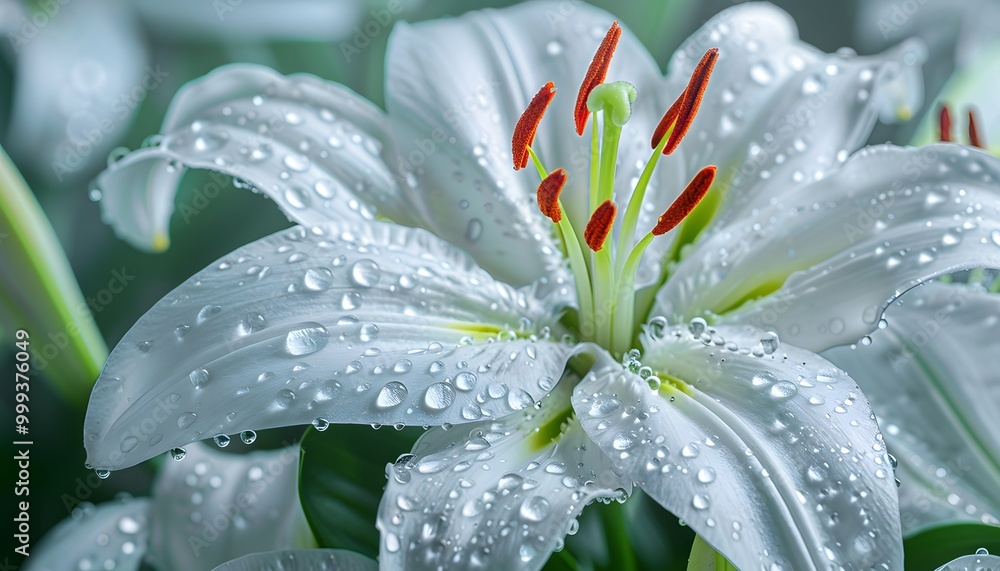 Fototapeta premium Lily petals with water droplets add freshness