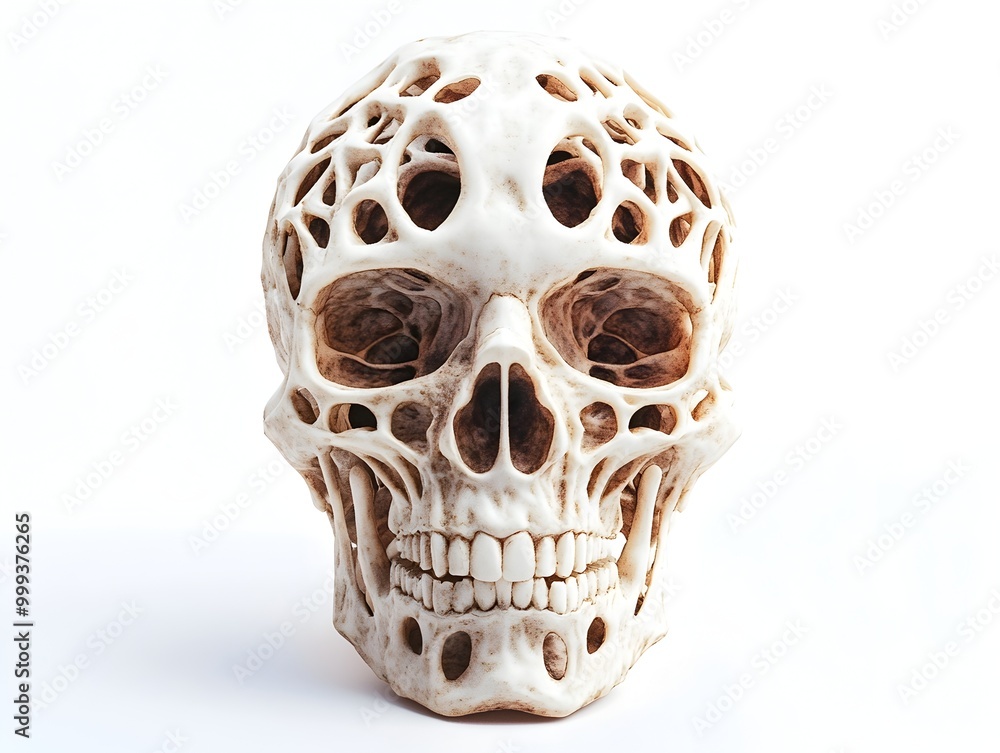 Ominous Occult Inspired 3D Rendered Skull Against Plain White Background Ominous Occult Inspired 3D Rendered Skull Against Plain White Background