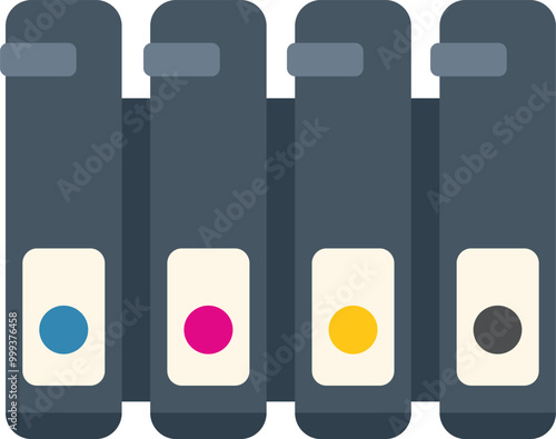 Color ink cartridges for inkjet printer showing cyan, magenta, yellow and black colors