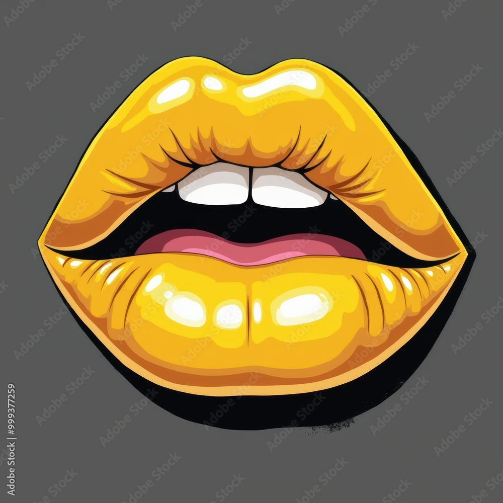Obraz premium Vibrant yellow lips on a dark background, perfect for beauty, fashion, or advertising themes. Adds a pop of color and fun to any creative project.
