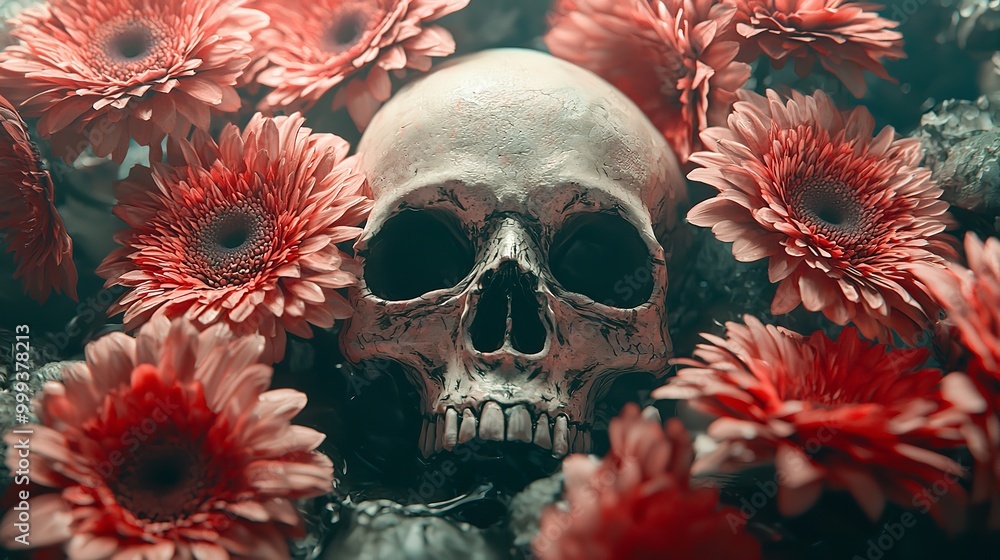 scary skull decorated with many flowers scary skull decorated with many flowers