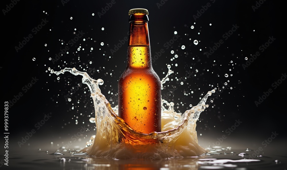 A refreshing bottle of beer splashes into water, capturing the essence of enjoyment and leisure. Perfect for advertising and promotional materials in the beverage industry. A refreshing bottle of beer splashes into water, capturing the essence of enjoyment and leisure. Perfect for advertising and promotional materials in the beverage industry.