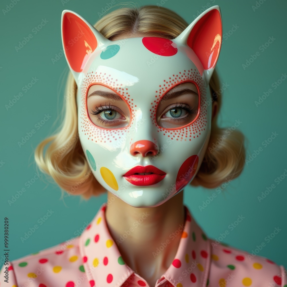 A striking artistic portrait featuring a woman in a playful cat mask, blending elements of fashion and surrealism. Perfect for creative projects and advertising. A striking artistic portrait featuring a woman in a playful cat mask, blending elements of fashion and surrealism. Perfect for creative projects and advertising.