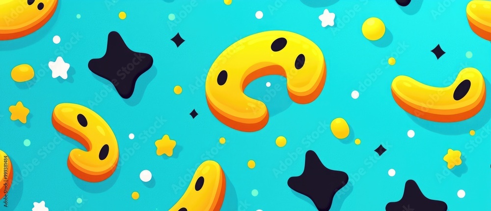 Colorful abstract pattern with playful shapes and stars Colorful abstract pattern with playful shapes and stars