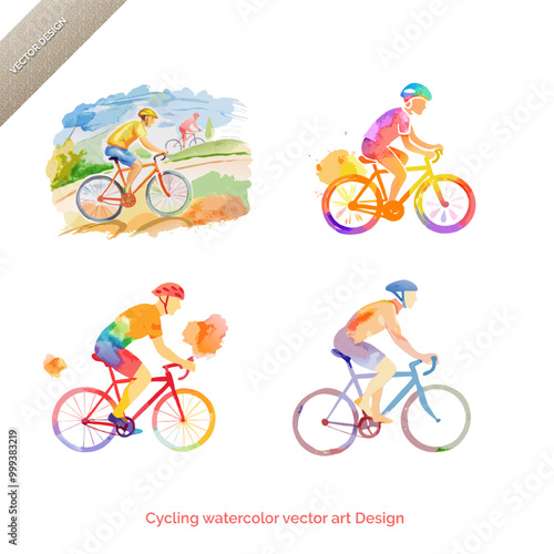 Cycling Adventure - Watercolor Vector Art Design