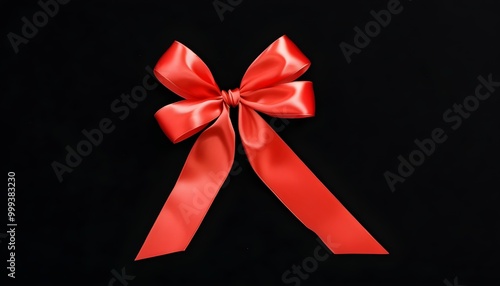 Elegant red satin bow with ribbon on black background for gift wrapping and festive celebrations