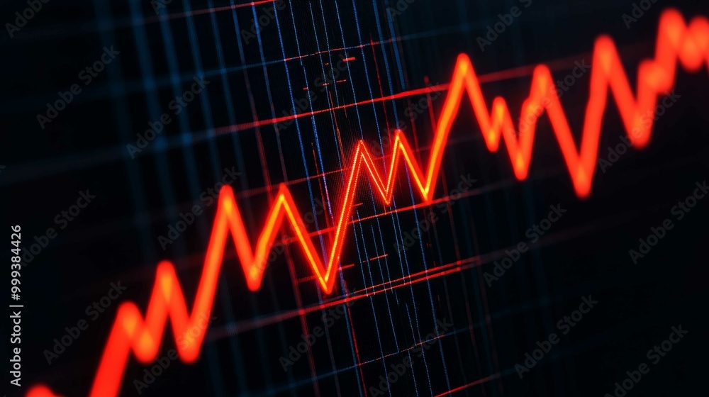 A close-up view of a fluctuating red graph line on a dark grid, symbolizing market trends or data fluctuations. A close-up view of a fluctuating red graph line on a dark grid, symbolizing market trends or data fluctuations.