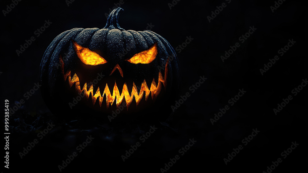 Fototapeta premium Sharp-Toothed Pumpkin Face on Black