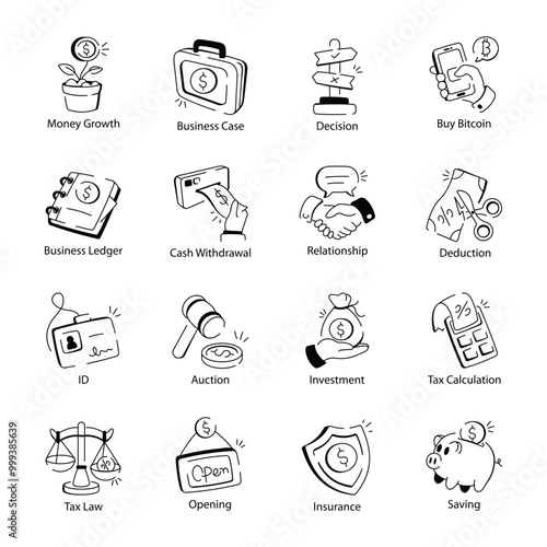 Basic RGBSet of Business and Finance Doodle Icons 

