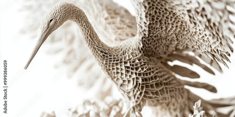 A paper sculpture of the animal, showcasing the intricate details of the art form, Depict an origami crane crafted from binary permutations A paper sculpture of the animal, showcasing the intricate details of the art form, Depict an origami crane crafted from binary permutations