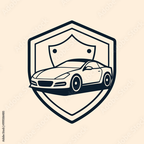 Car inside shield vector illustration