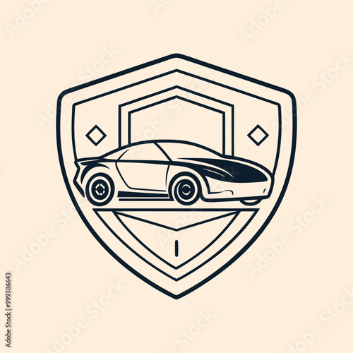 Car inside shield vector illustration