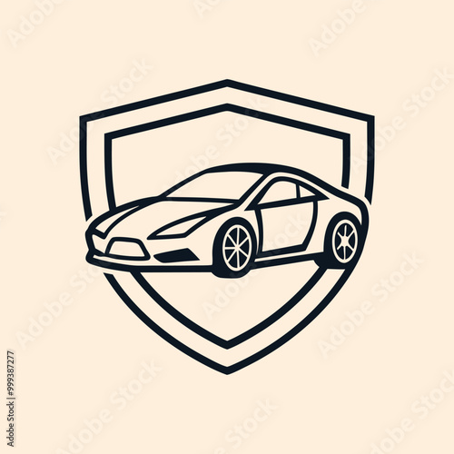 Car inside shield vector illustration